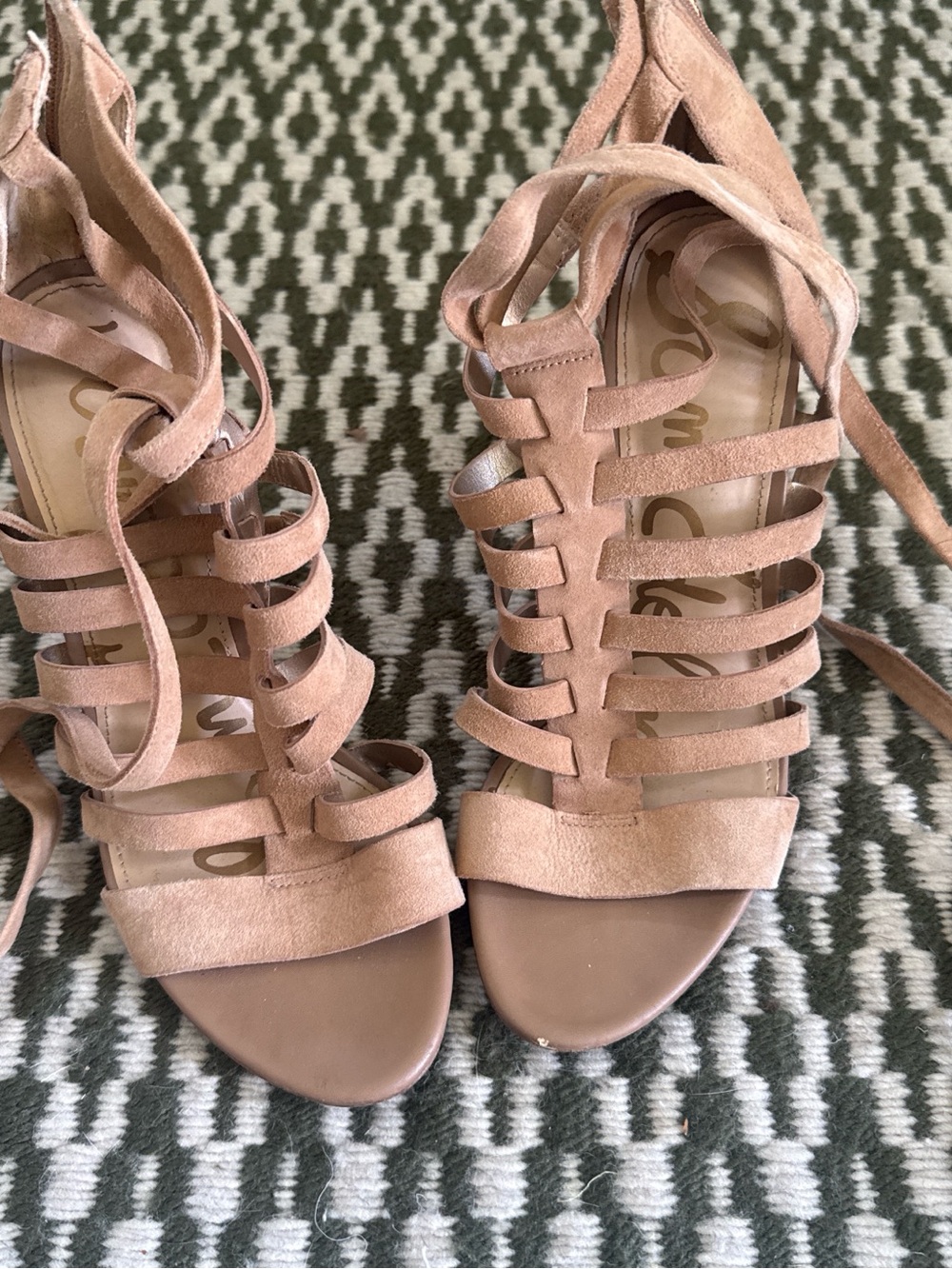 Sam Edelman Blush Suede Lace-Up Strappy 4” Heels